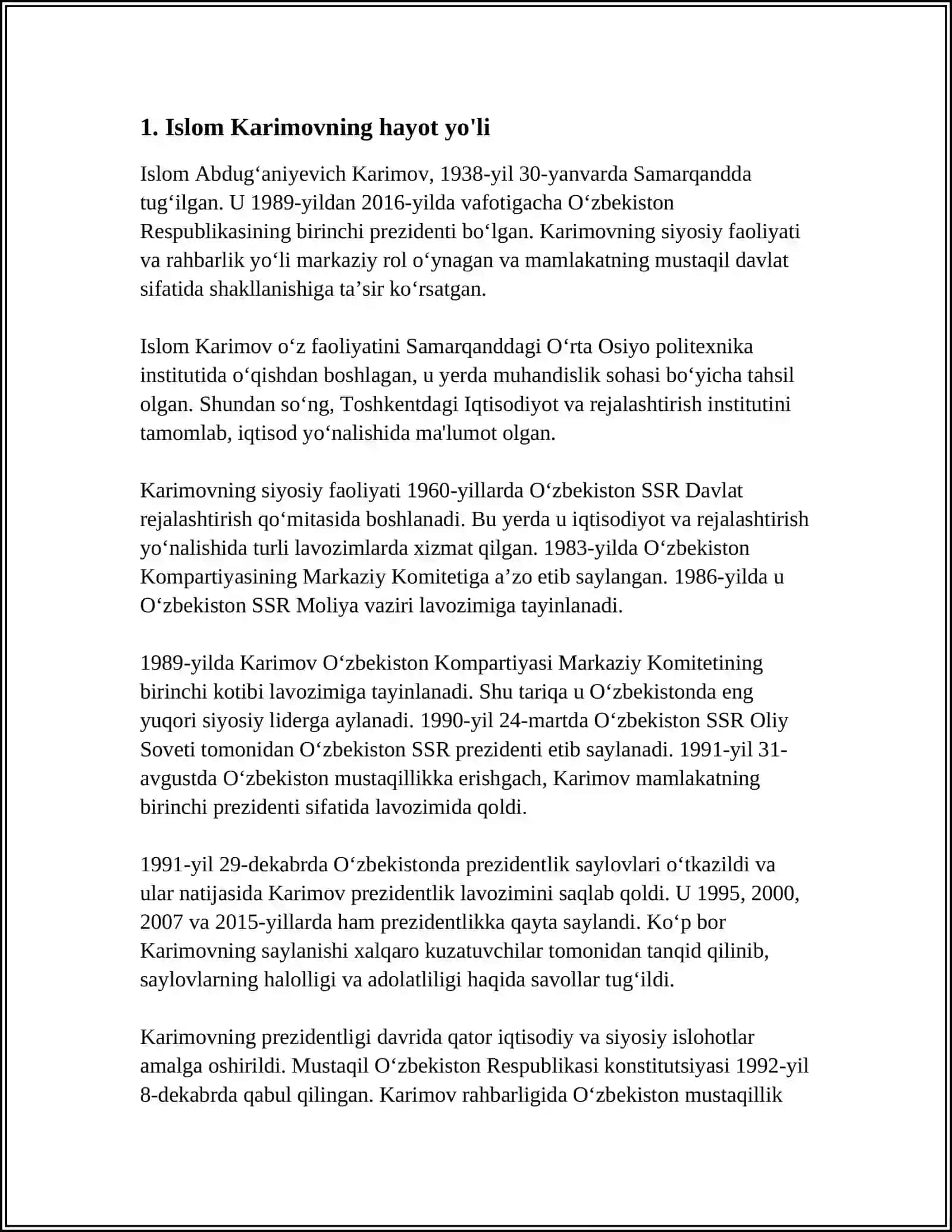 ISLAM KARIMOV OZBEKISTANIN BIRINSHI PREZIDENTI 3