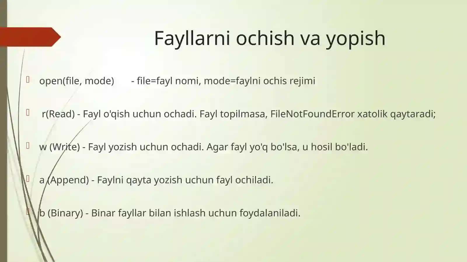 Python (Basic) Fayillar bilan ishlash. Fayillarni ochish va yopish 3