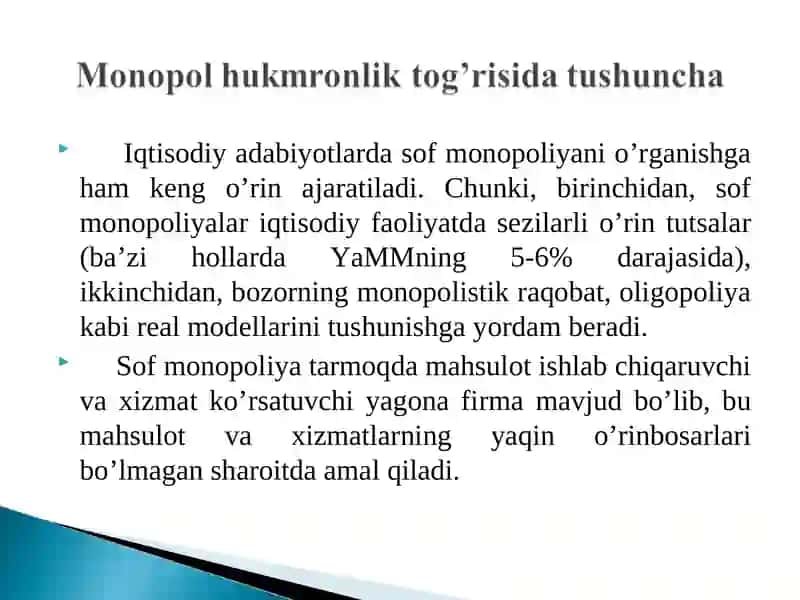 Monopol hukmronlik tog’risida tushuncha 3
