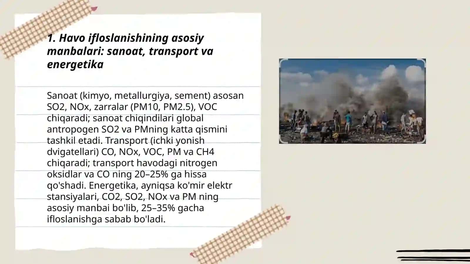 Insonning tabiatga ta'siri va uning javobi. Atmosfera ifloslanishi 3