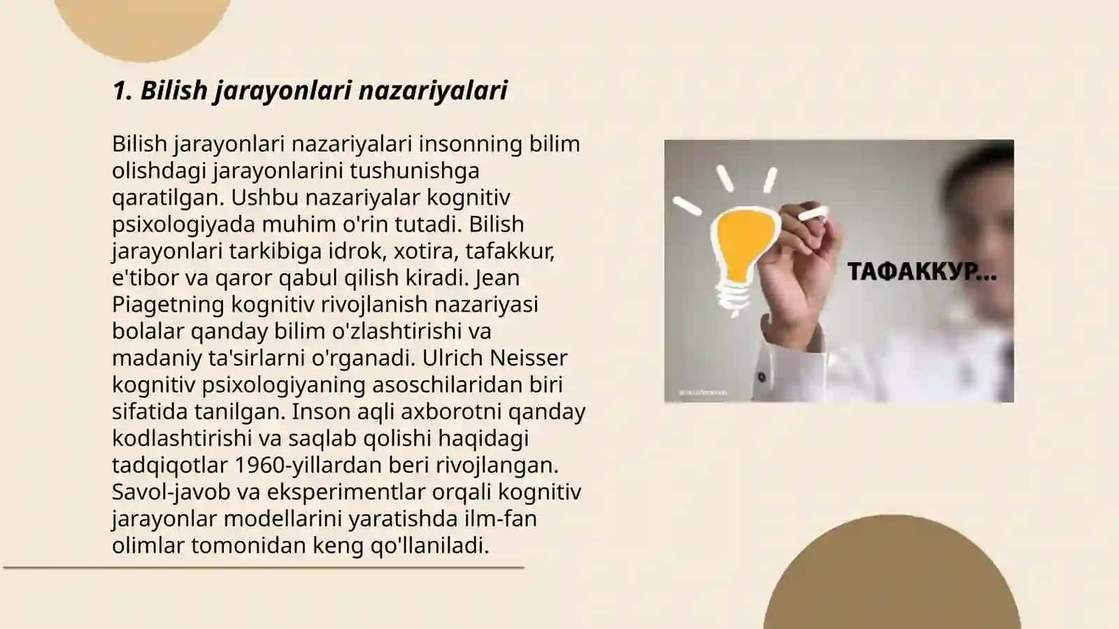 Bilish jarayonlari va Taffakur 3