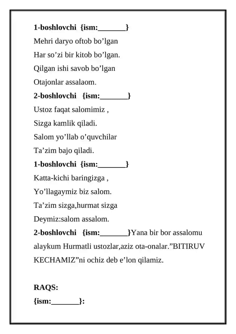 4-sinflar uchun bitiruv ssenariysi 3