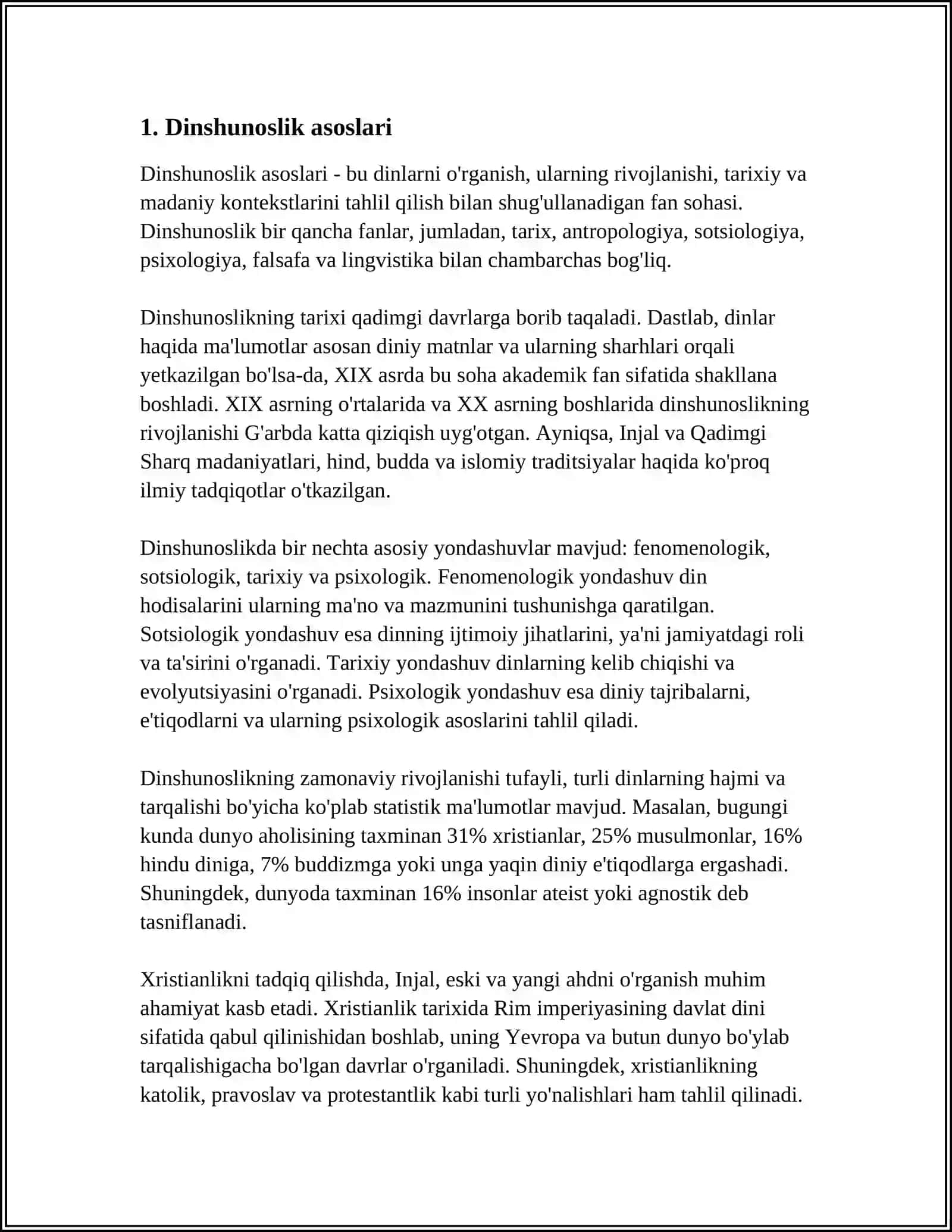 MUSTAQIL ISH Mavzu: DINSHUNOSLIK 3