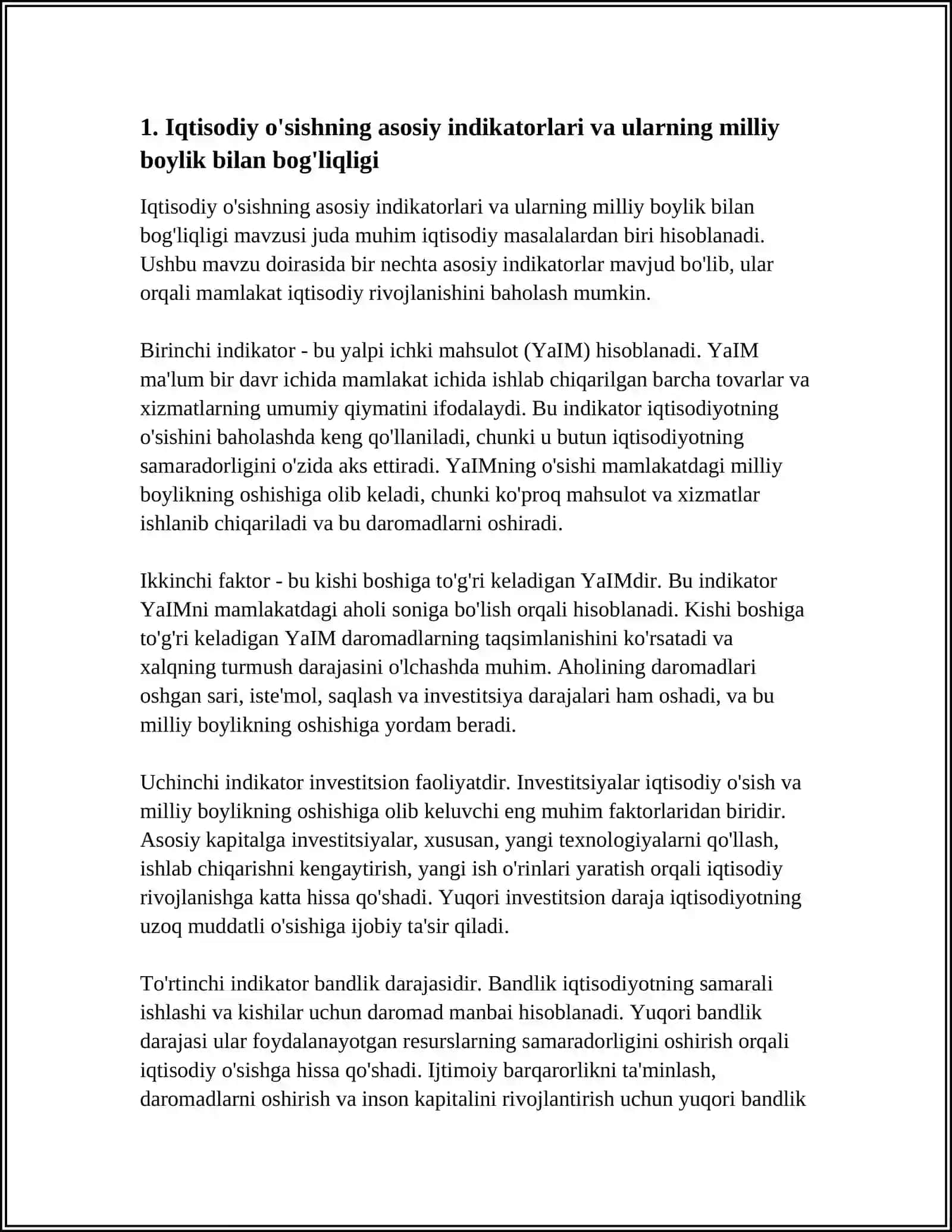 Iqtisodiy o'sishning asosiy indikatorlari va ularning milliy boylik bilan bog'liqligi 3