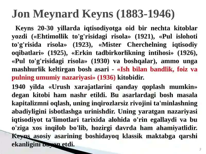 KEYNS VA ZAMONAVIY KEYNSCHILAR 3