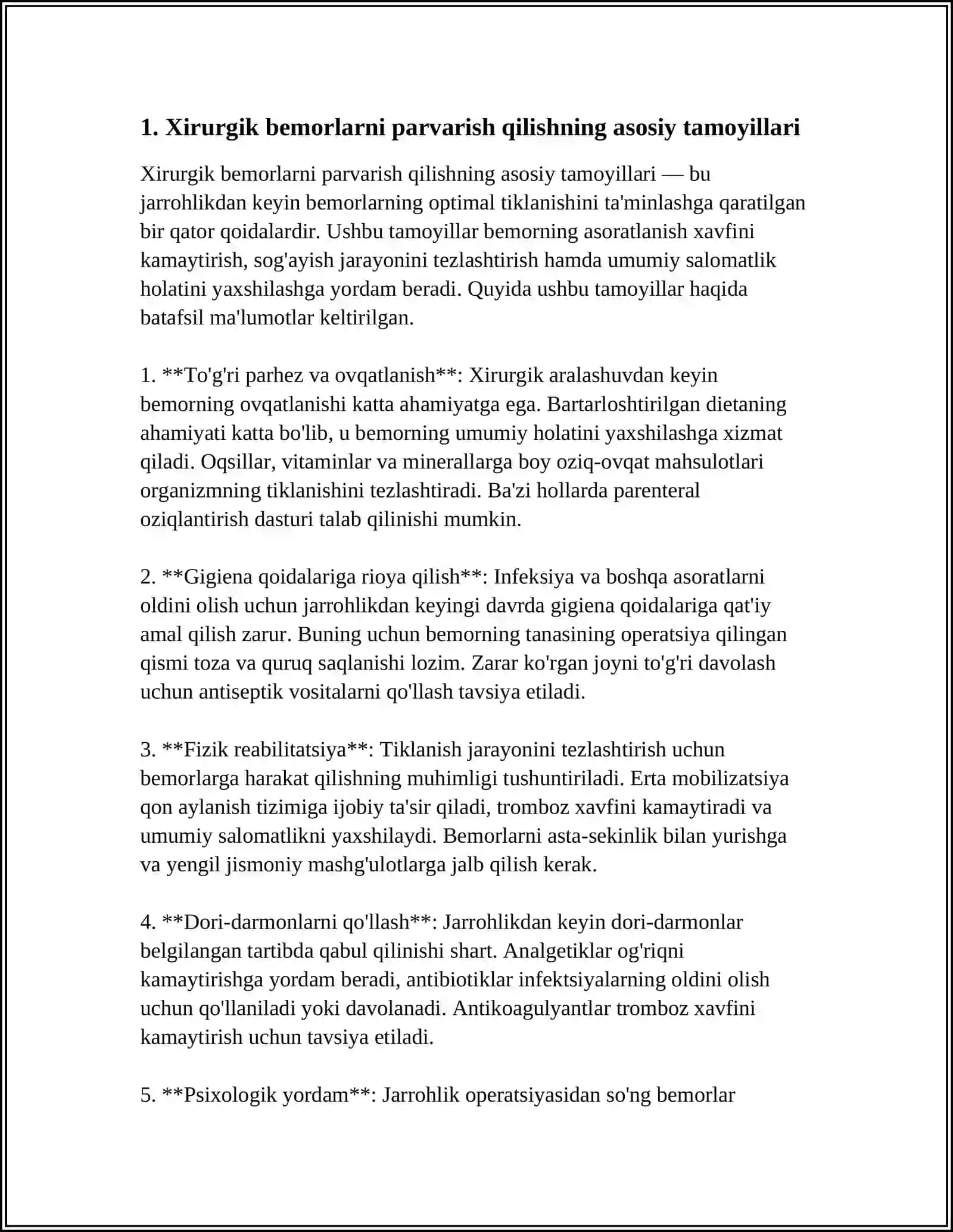 XIRURGIK BEMORLARNI PARVARISH QILISH 3