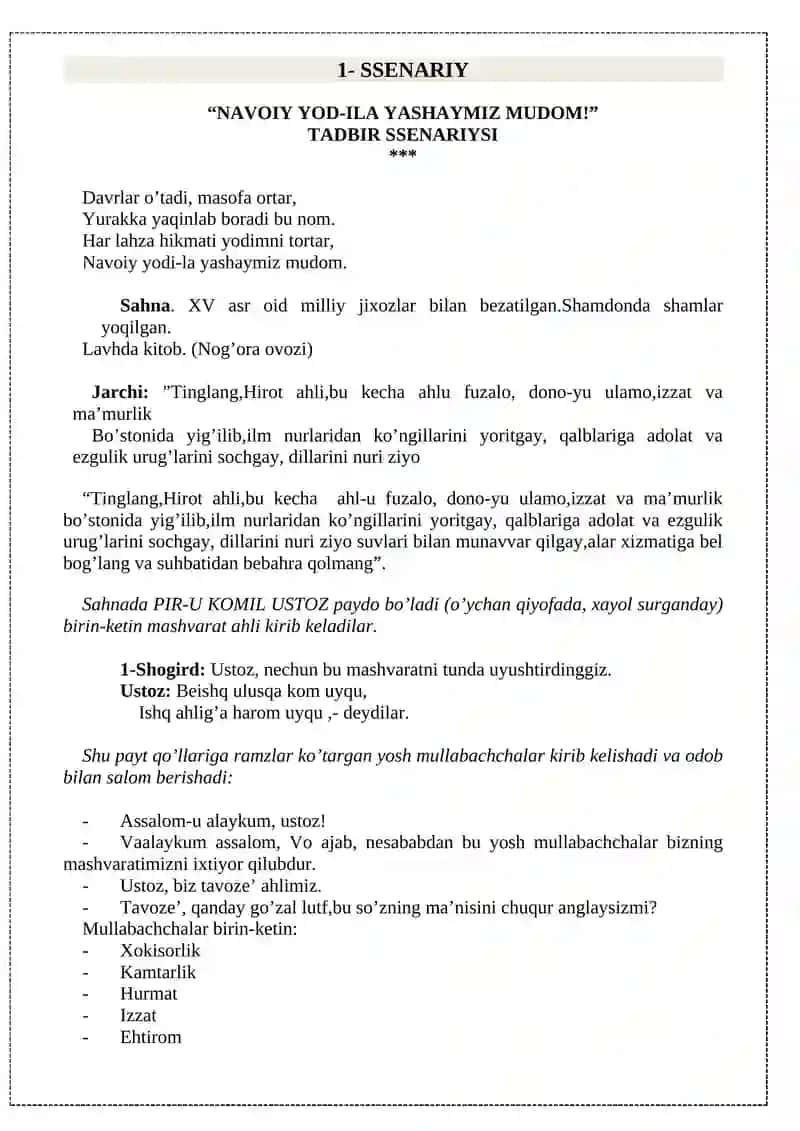 NAVOIYXONLIK, BOBURXONLIK KUNLARI UCHUN TADBIR SSENARIYLARI 3