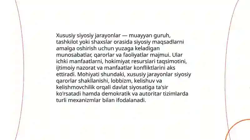 Xususiy siyosiy jarayonlar va jarayonlar tasnifi 3