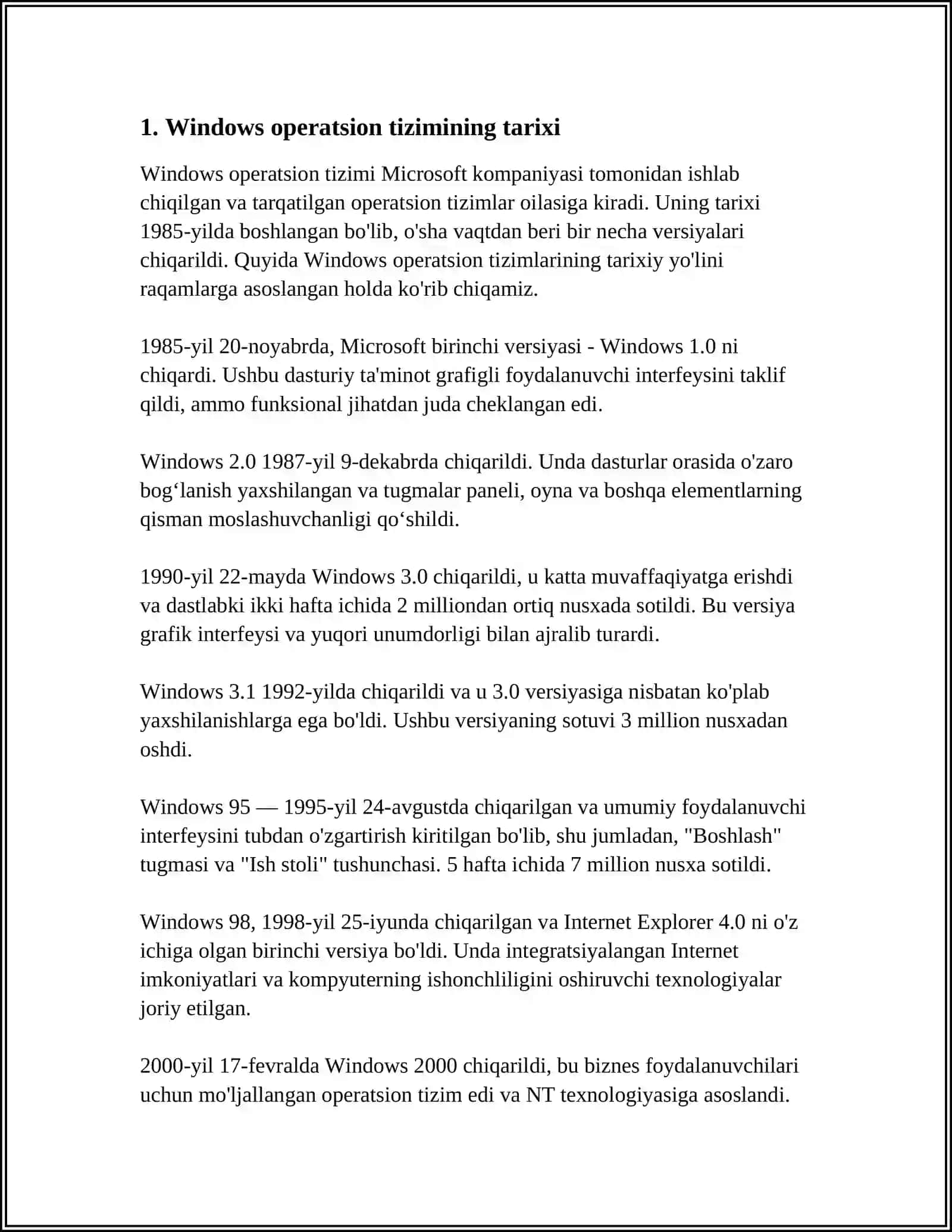 WINDOWS OPERATSION TIZIMINING UMUMIY TASNIFI 3