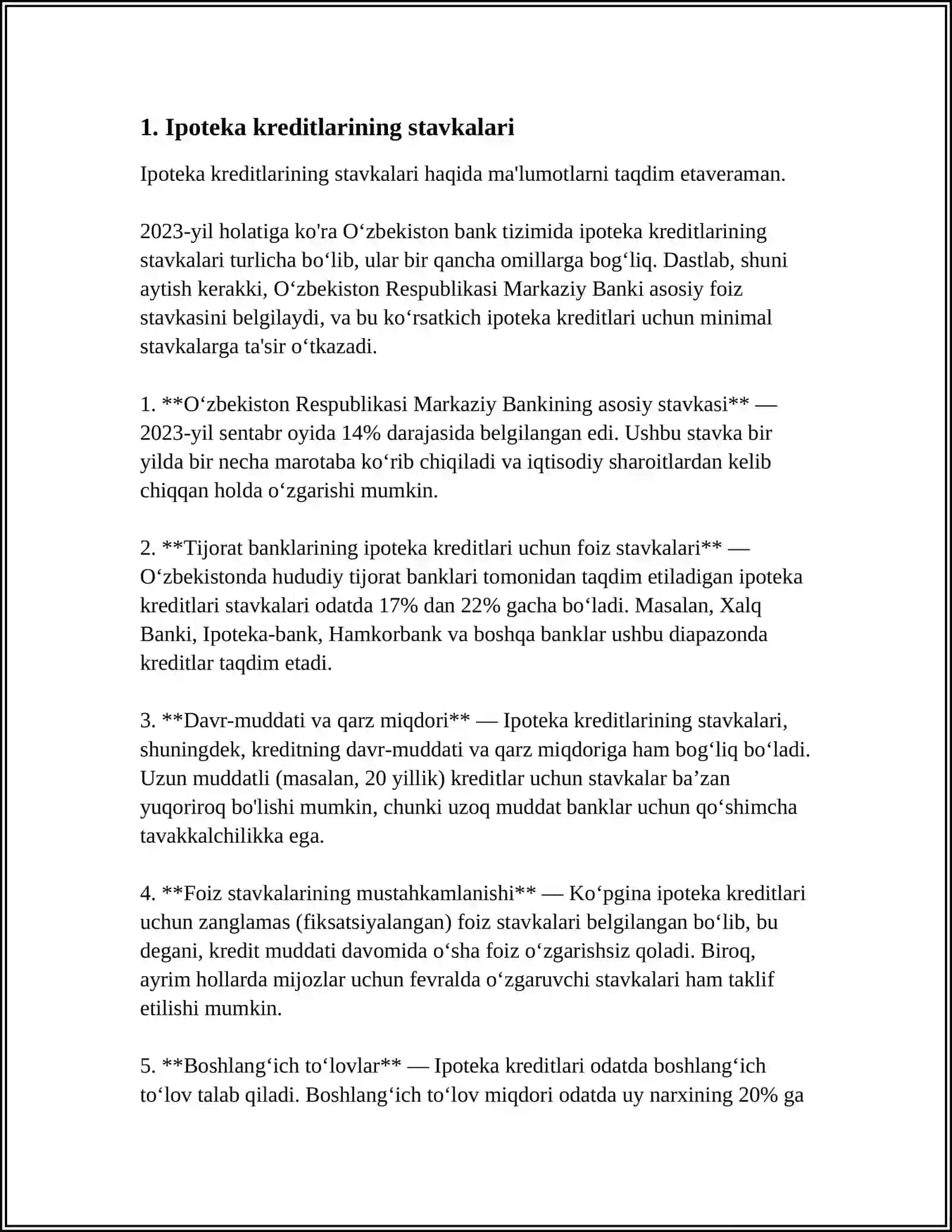 RIVOJLANGAN VA RIVOJLANAYOTGAN MAMLAKATLARNING IPOTEKA KREDITI FOIZLARI 3