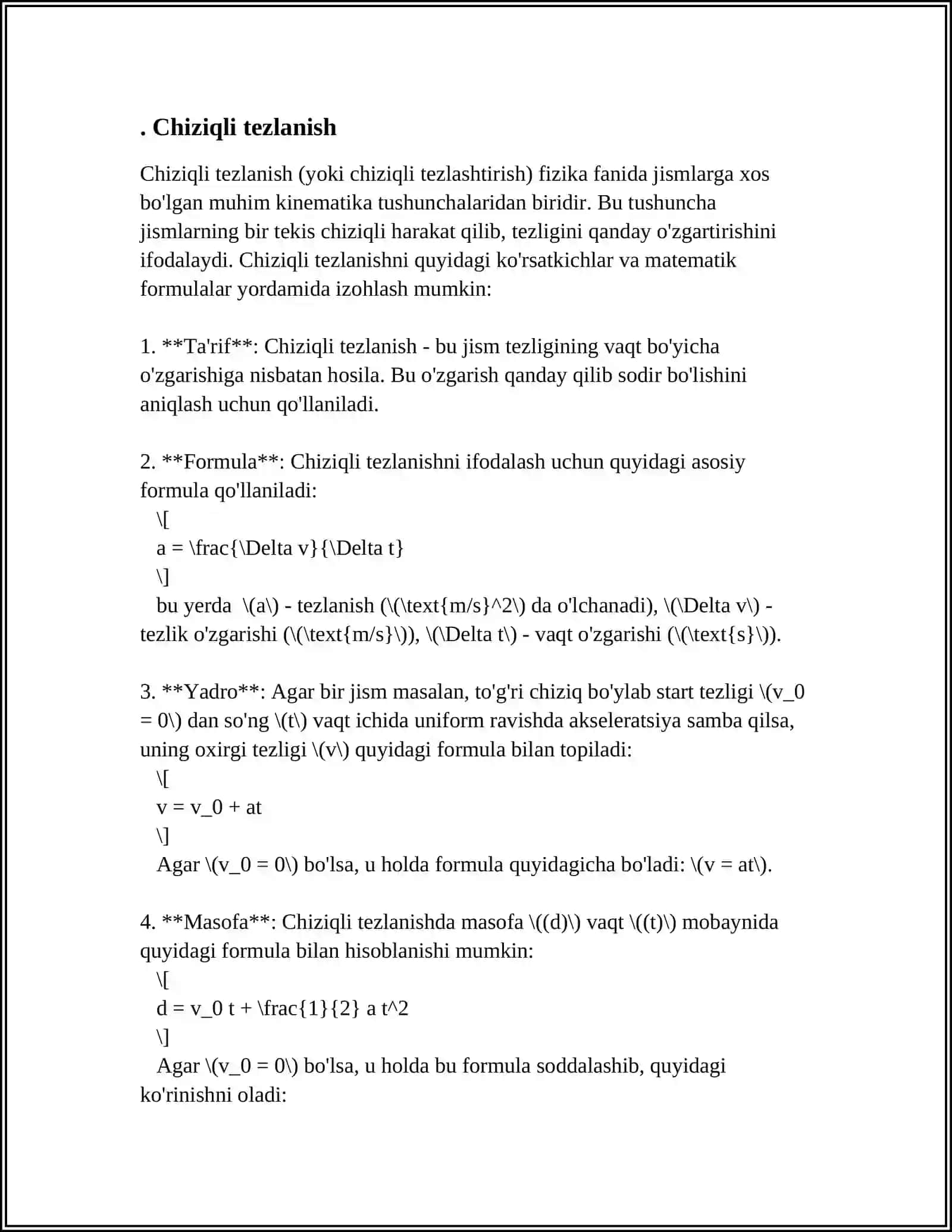 Chiziqli Tezlanish 3