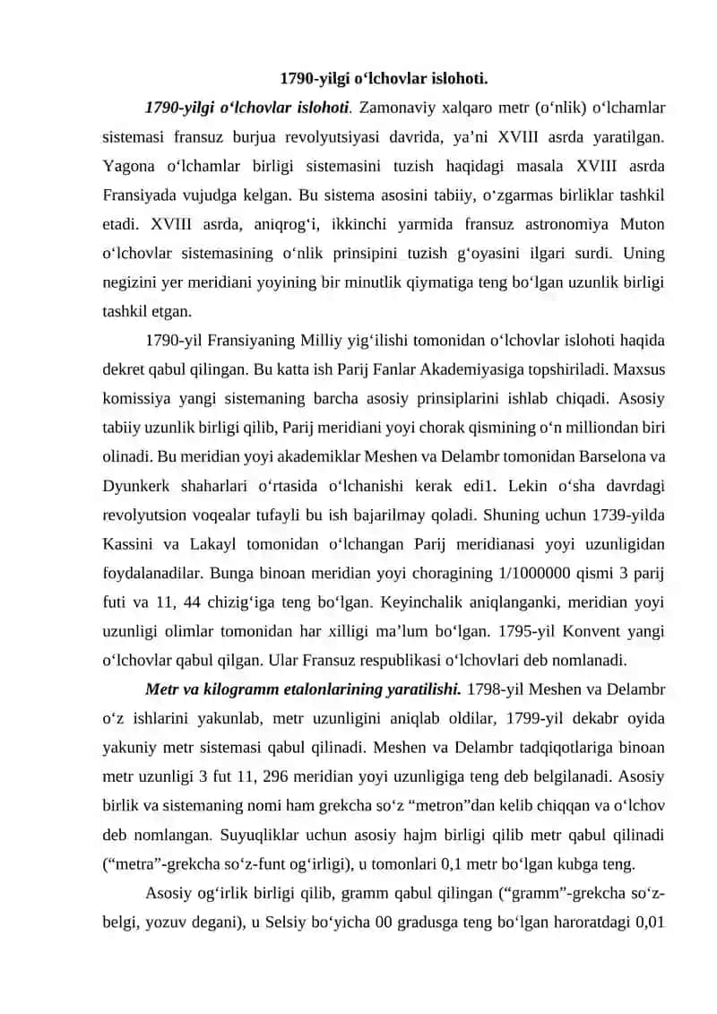 METR VA KILOGRAMM ETALONLARINING YARATILISHI 3