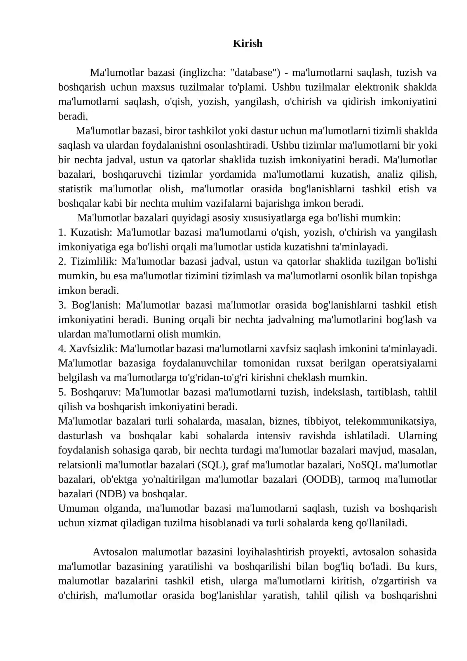 Avtosalon ma'lumotlar bazasini loyihalashtirish va ishlab chiqish 3