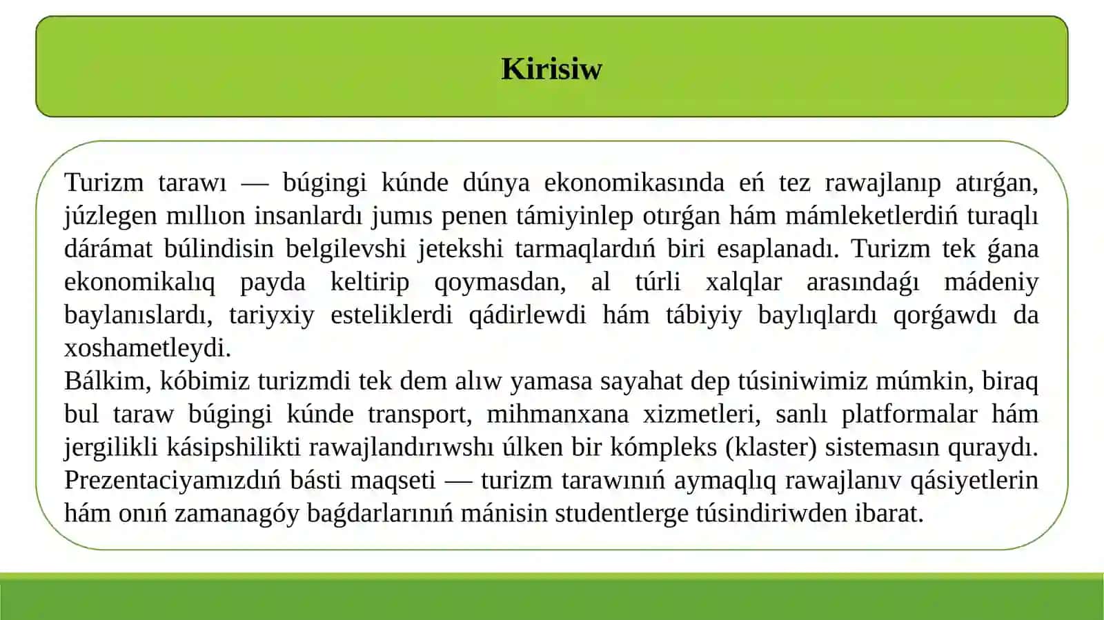 Turizm tarawınıń rawajlanıwı 3