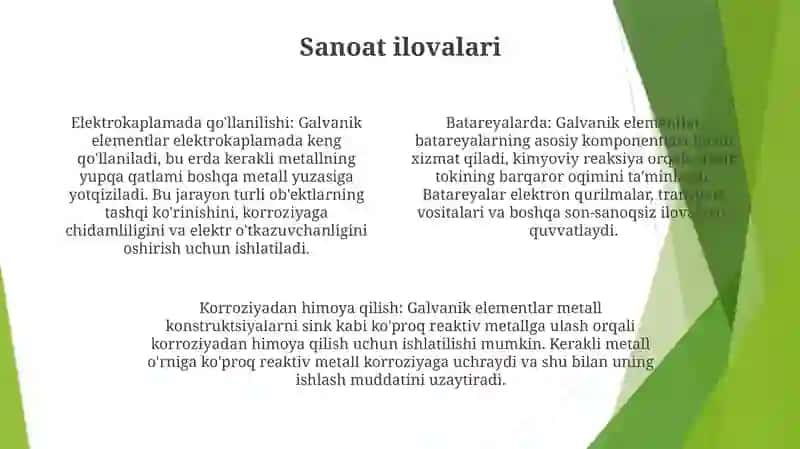 Galvanik Elementlarni Xalq XoʻJaligidagi OʻRni 3
