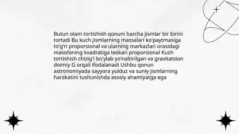 Butun olam tortishish qonunining mazmuni 3