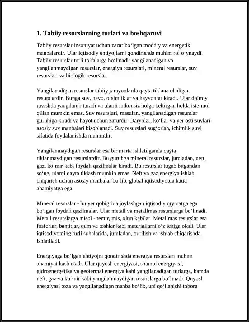 Tabiiy resurslarning turlari va boshqaruvi 3