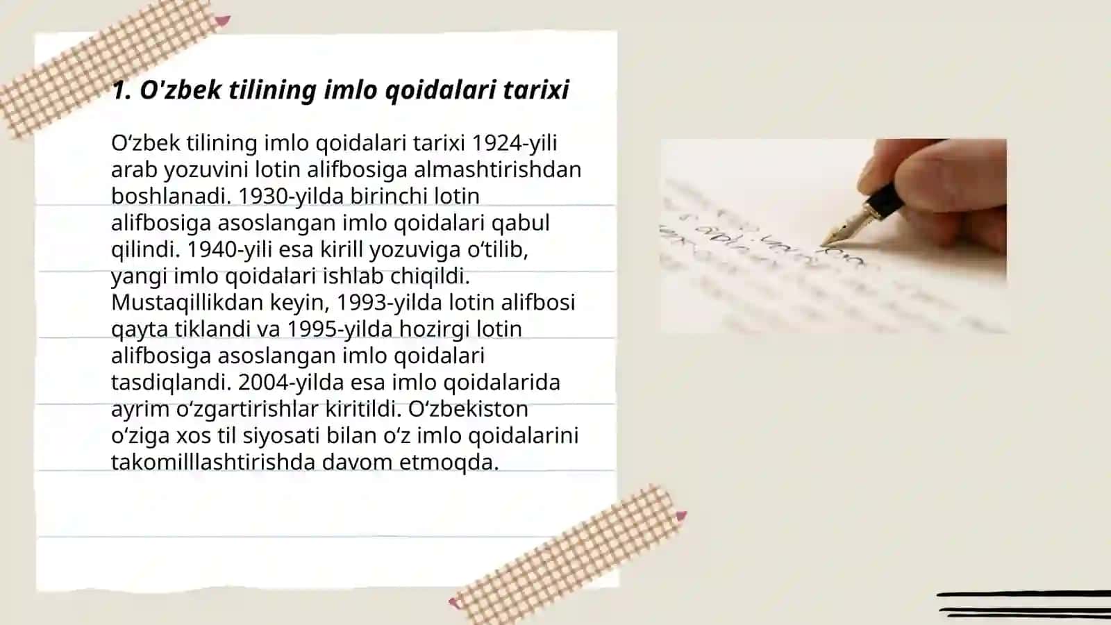 Yozuv tamoyillari, o'zbek tilining asosiy imlo qoidalari 3