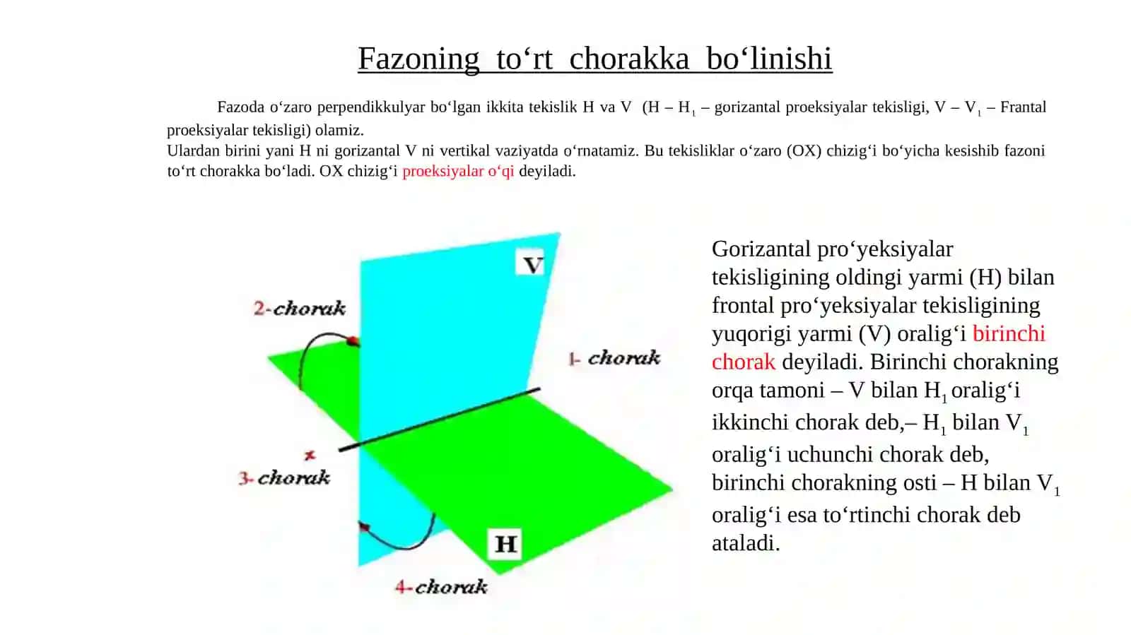 Nuqtanio‘zaro perpendikulyar proektsiyalar tekisligiga proyeksiyalash. Monj epyuri. Nuqta mavzusiga oid masalalar echish 3