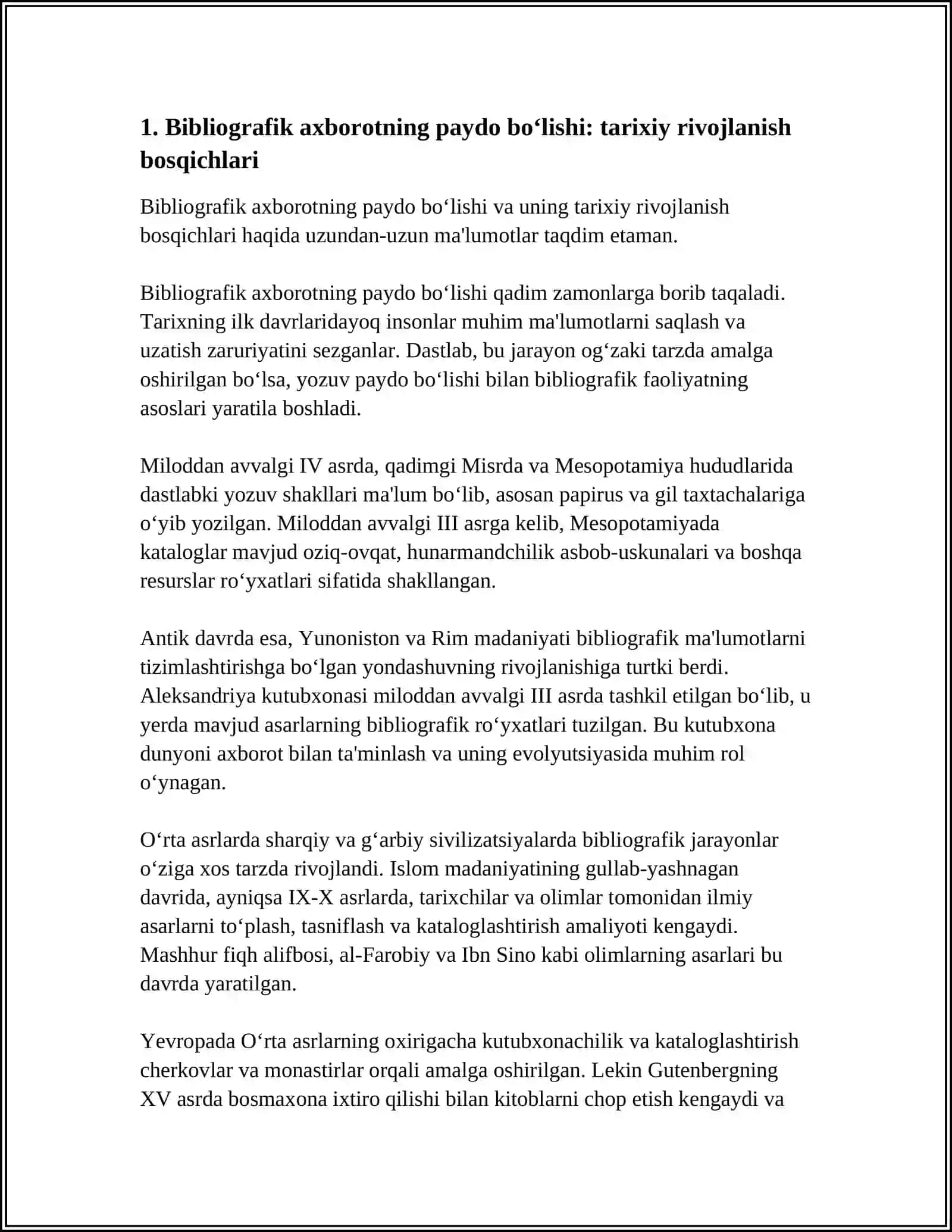 BIBLIOGRAFIK AXBOROTNING PAYDO BOʻLISHI VA RIVOJLANISHINING ASOSIY YOʼNALISHLARI 3