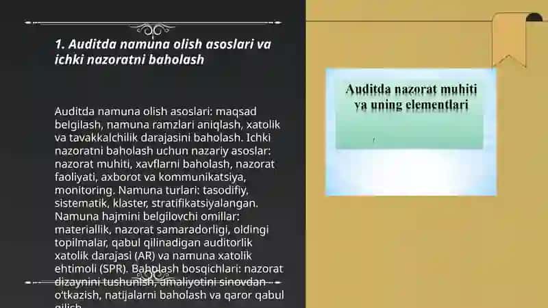 AUDITDA NAMUNA OLISH: ICHKI NAZORATNI TAKOMILLASHTIRISH 3