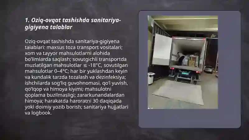 Tashish va saqlash oziq ovqat sanitariya tamoyillari 3