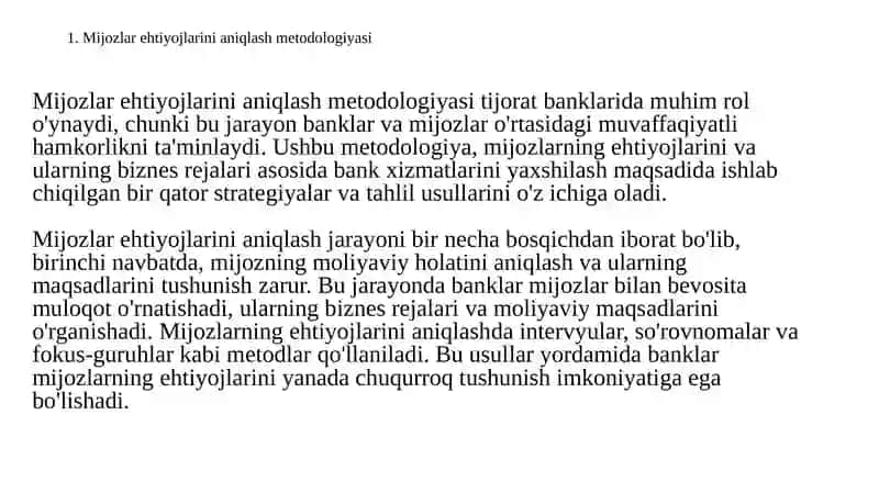 TIJORAT BANKLARIDA MIJOZLARNING BIZNES REJASINI TAHLIL QILISH 3