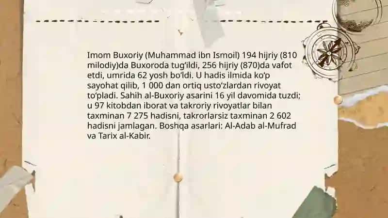 Imom Buxoriy va Imom Termiziyning hadis ilmiga qoʻshgan hissasi 3