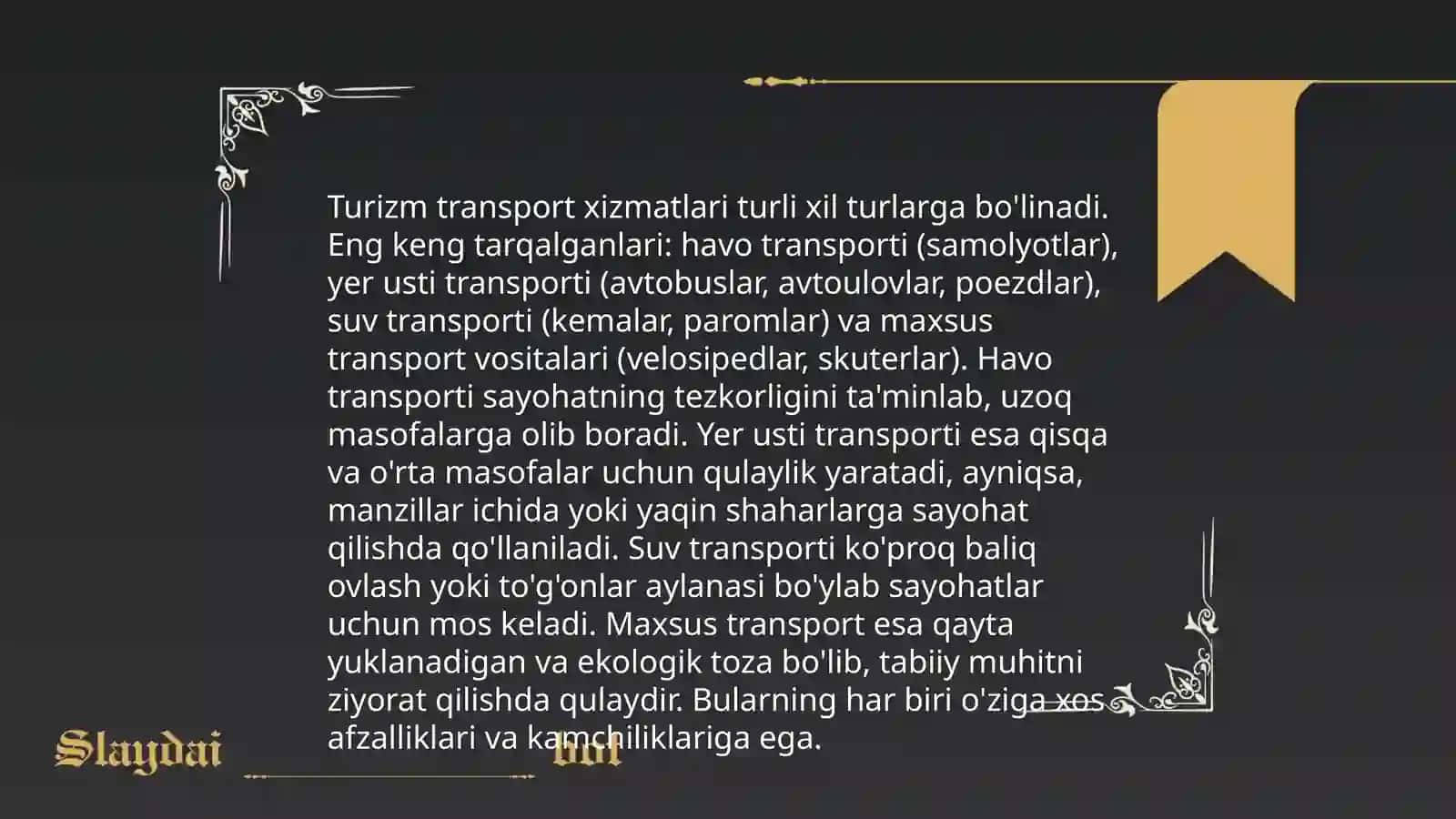 Turizm transport xizmatlarining turlari 3
