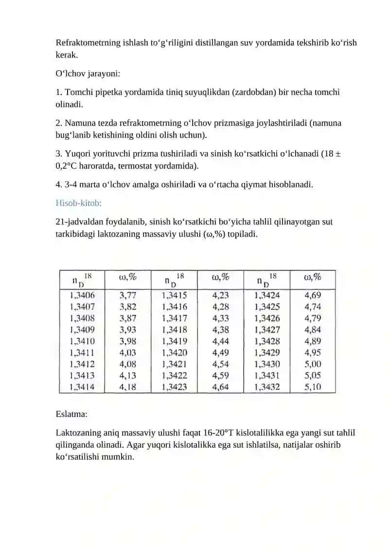 Sut tarkibidagi laktozani aniqlash 3