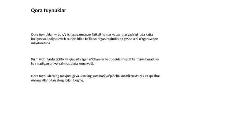 Koinot fizikasi: Qora tuynuklar va vaqt kengayishi 3
