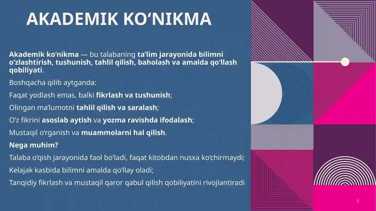 Akademik ko‘nikmalar va kasbiy kompetentlik fanining asoslari 3