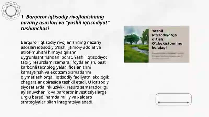 Barqaror iqtisodiy rivojlanishning mohiyati va taʼminlashda "yashil iqtisodiyot"ning oʻrni 3