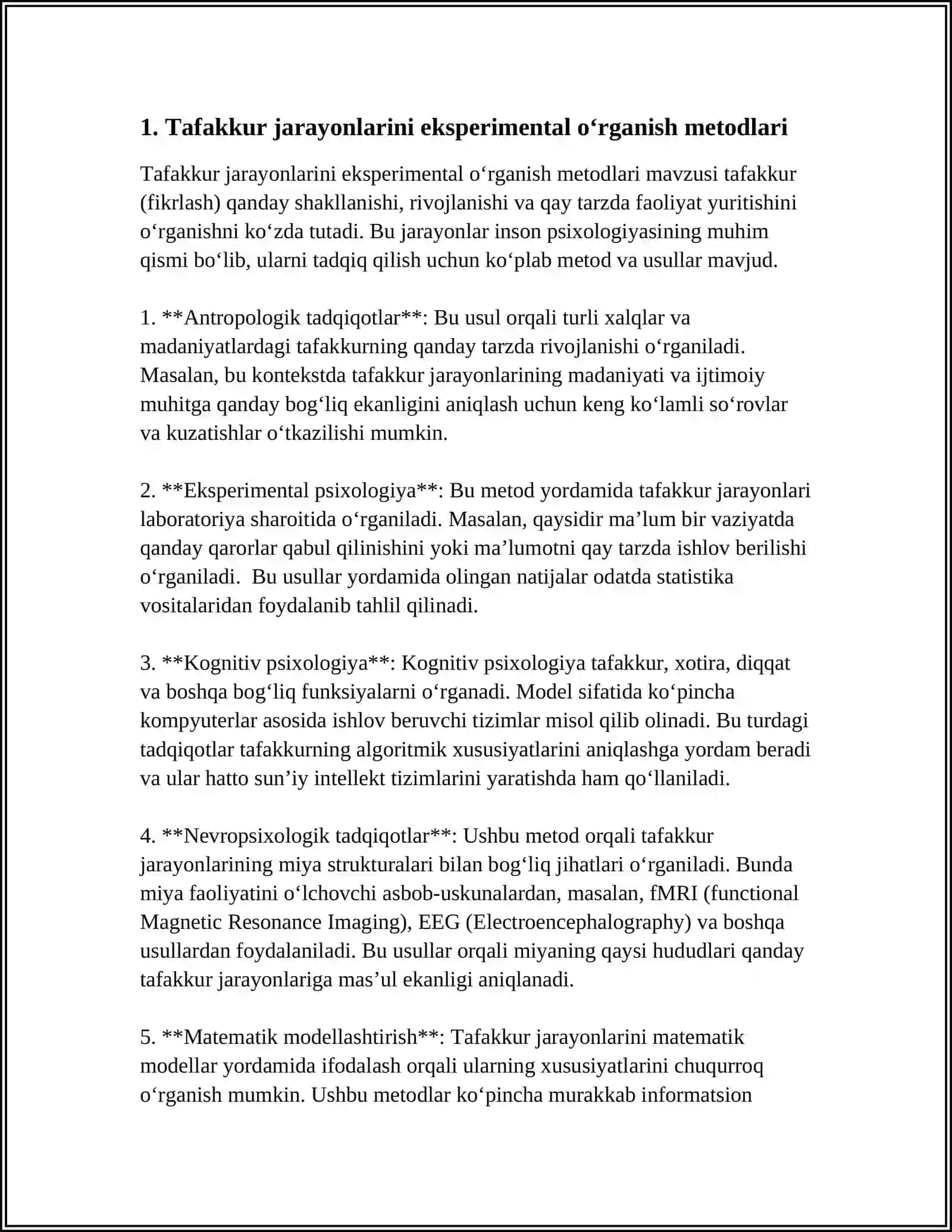 TAFAKKUR JARAYONLARINI EKAPERIMENTAL O'RGANISH 3