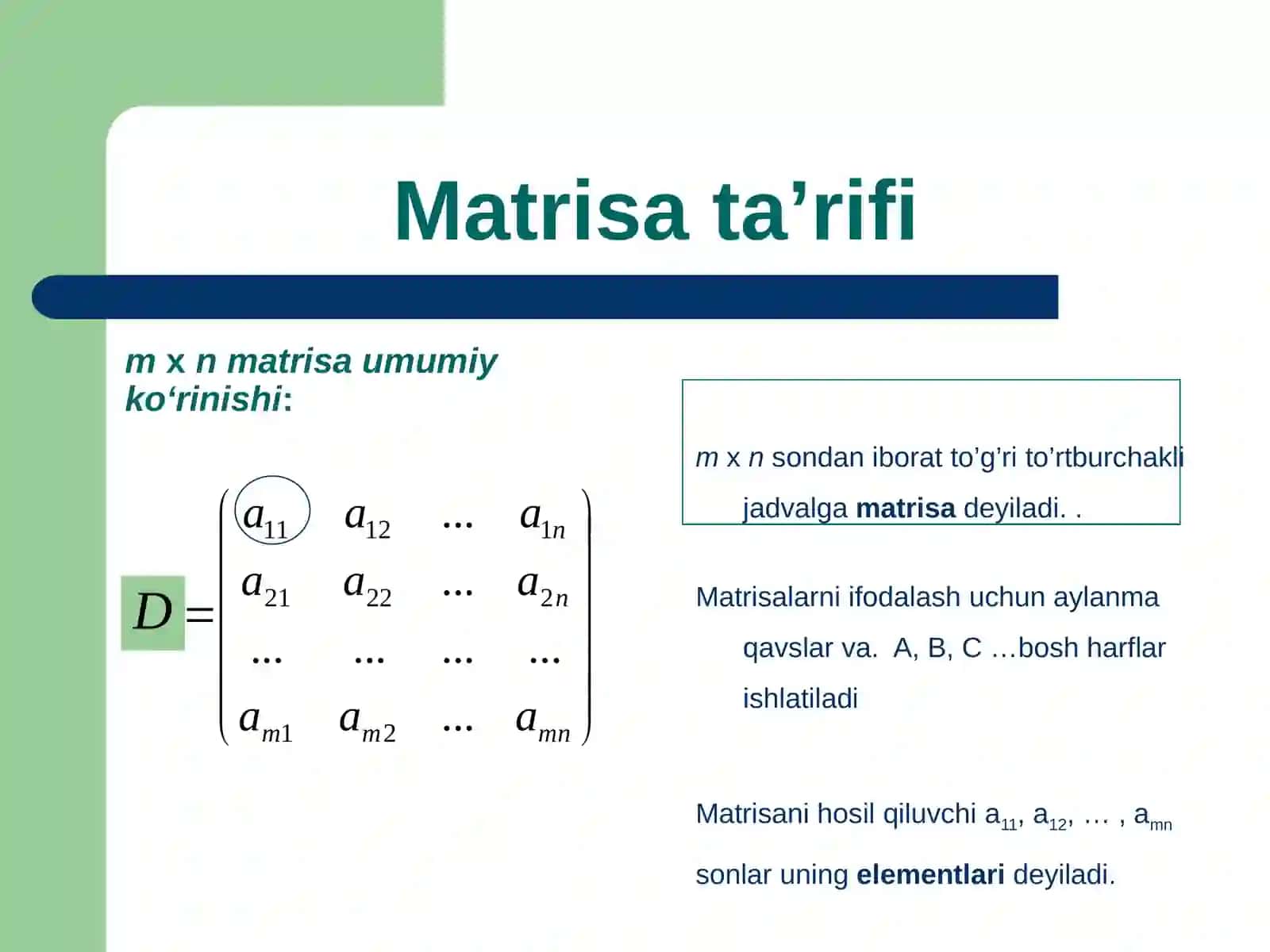 MATRISALAR VA ULAR USTIDA AMALLAR. DETERMINANTLAR NAZARIYASI 3