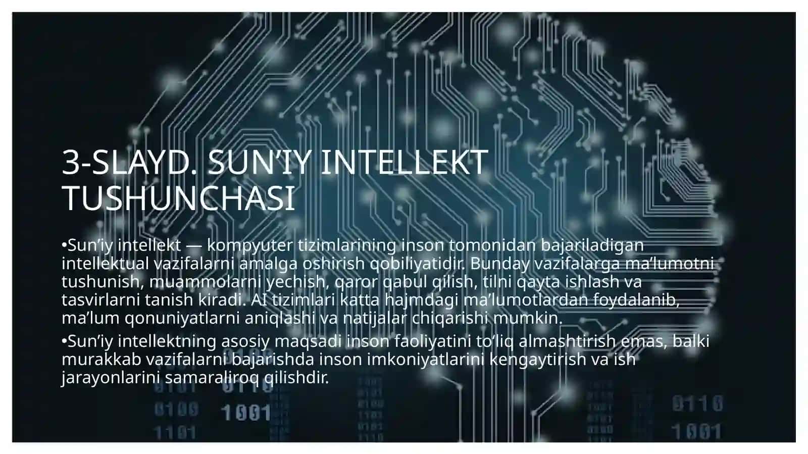 Sun’iy intellekt va uning zamonaviy jamiyatdagi o‘rni | 20 slaydli prezentatsiyaPrezentatsiyalar / Slaydlar 3