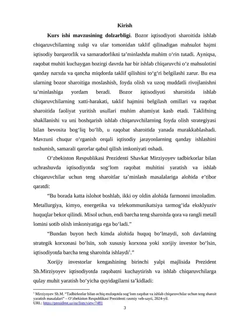Ishlab chiqaruvchi taklifi va raqobat xulqi 3