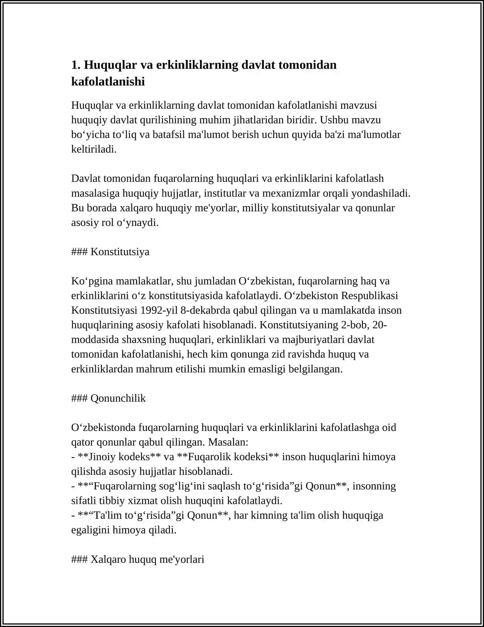 Huquq va Erkinliklarning Kafolatlari 3