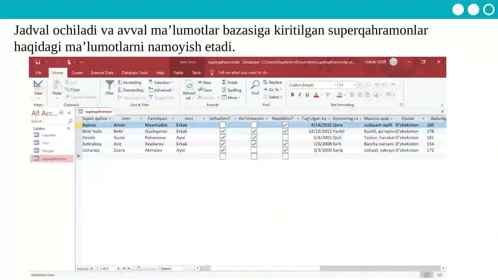 Ma’lumotlarbazasidan harakatlanish 3