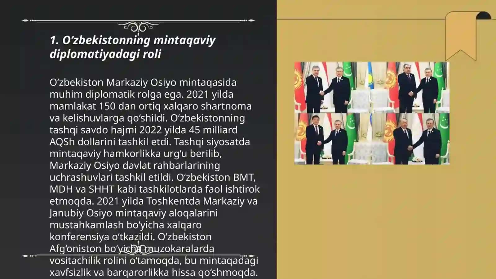 O‘zbekistonning Mintaqaviy Diplomatiyadagi Roli 3