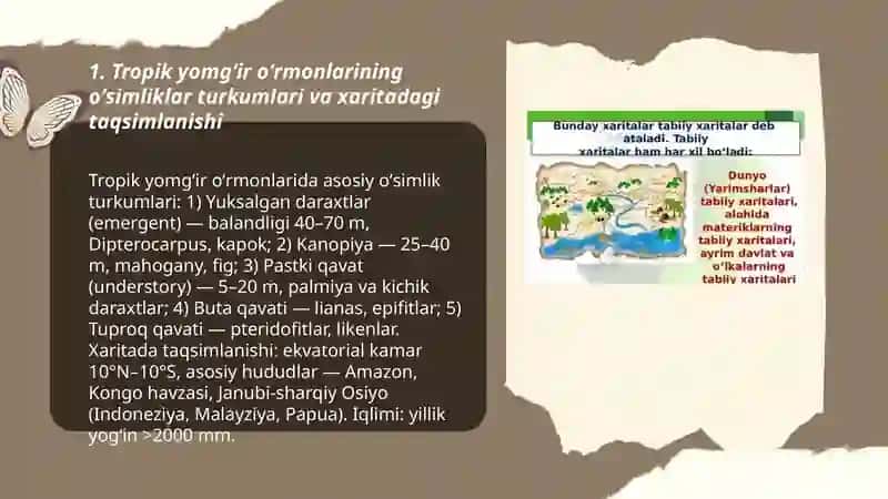 O'simliklar turkumlari va ularning tabiiy joylashishlari(xaritada belgilash) 3