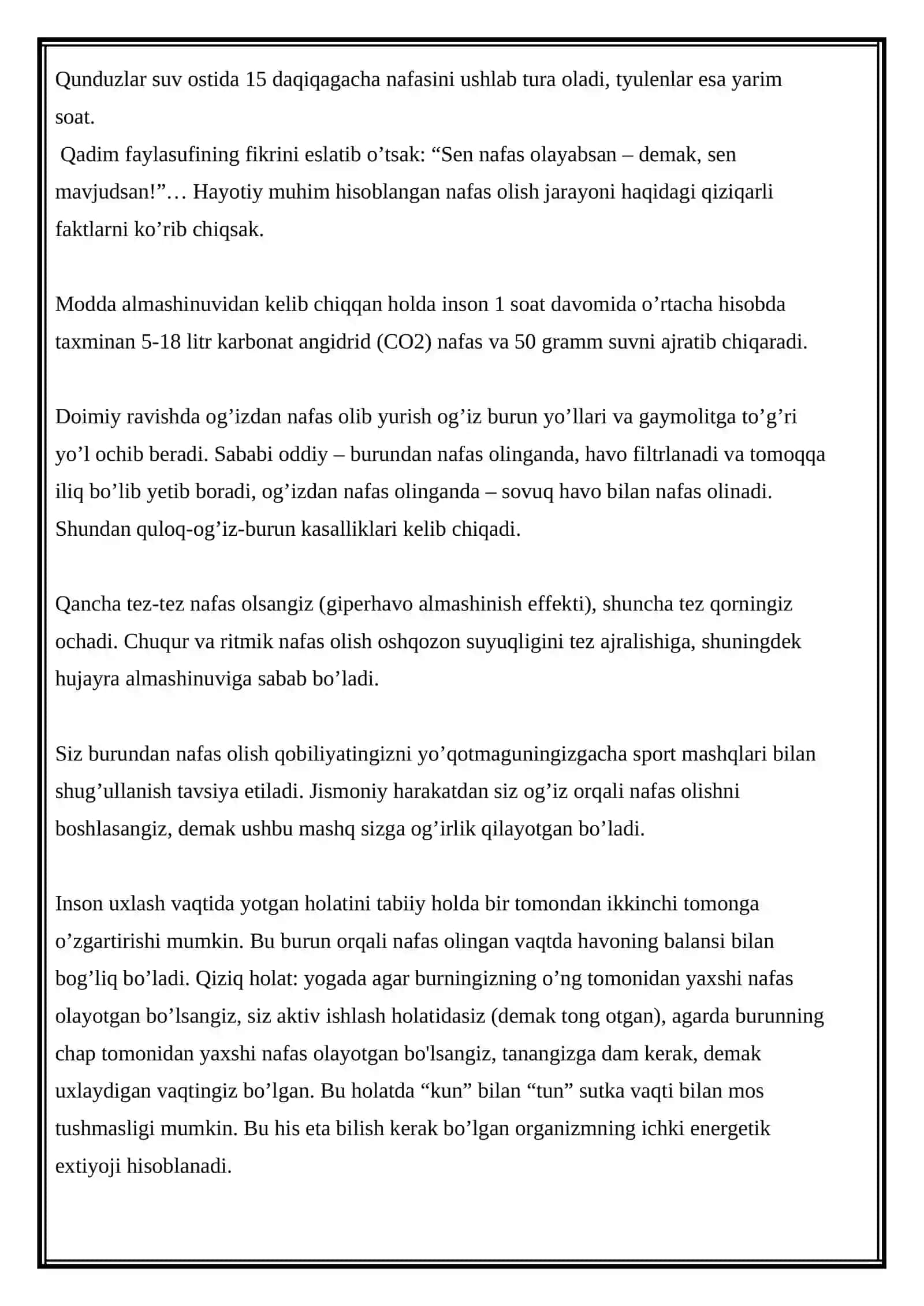 Nafas haqida qiziqarli faktlar 3