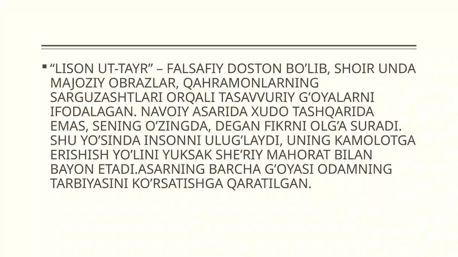 LISON UT TAYR” ASARI VA UNING MA’NAVIY TARBIYAGA TA’SIRI 3