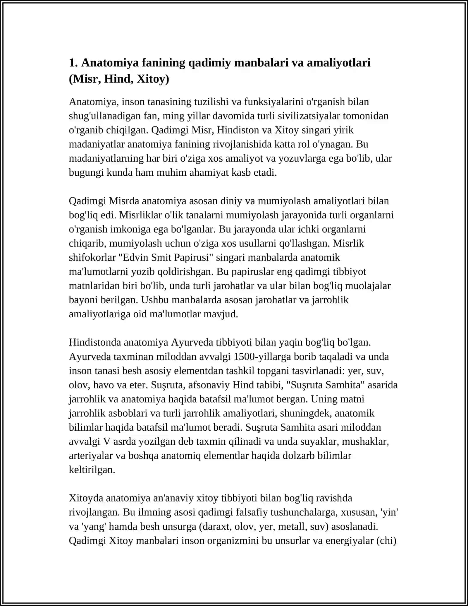 ANATOMIYA FANINING TARIXI, UNI ÕRGANISH USLUBLARI 3