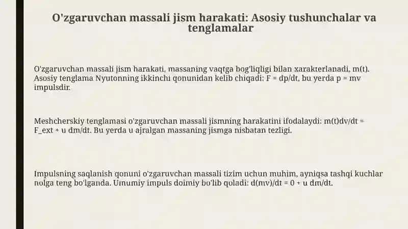 O'zgaruvchan massali jismning harakati 3