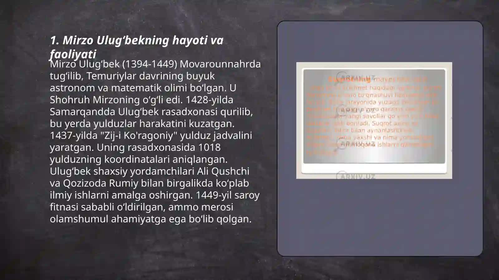 Mirzo Ulugʻbek - davlat arbobi va buyuk olim 3