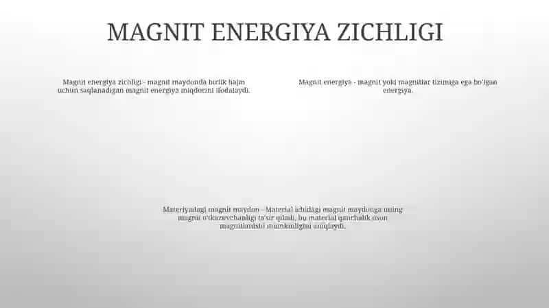Magnit maydon energiyasi va uning zichligi 3
