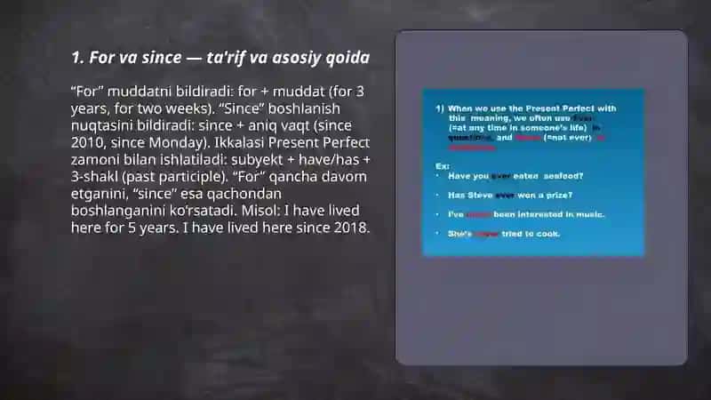 Present perfect - for and since ever and never 3