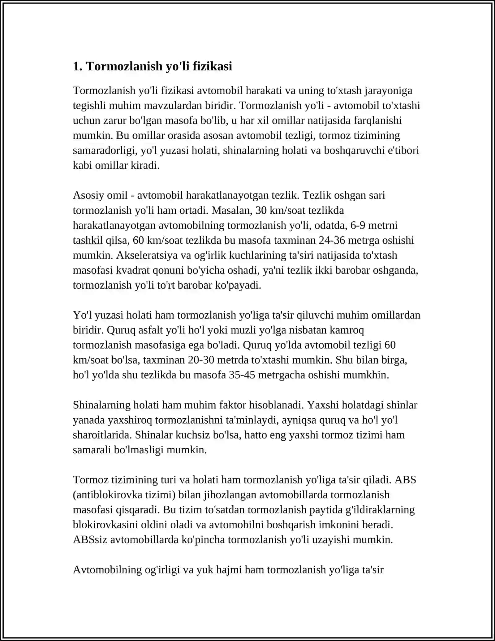 TORMOZLANISH YÓLI 3