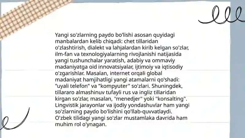 O'zbek tili leksikasining boyish manbalari 3